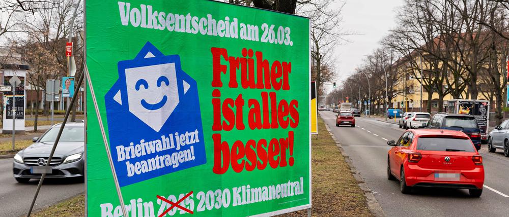 Wahlplakat zum Berliner Volksentscheid „Klimaneutralität“.