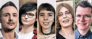 Sichtbar. Trans Personen Jayrôme Robinet, Felicia Ewert, FaulenzA, Tessa Ganserer und Kalle Hümpfner.