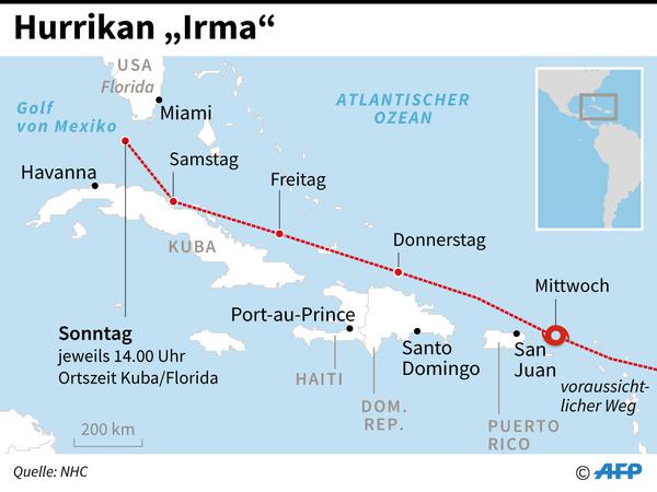 Voraussichtlicher Verlauf des Tropensturms "Irma". 