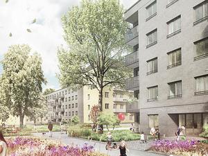 So sollen die nachverdichteten Gesobau-Innenhöfe in der Kavalierstraße am Schlosspark Schönhausen aussehen.