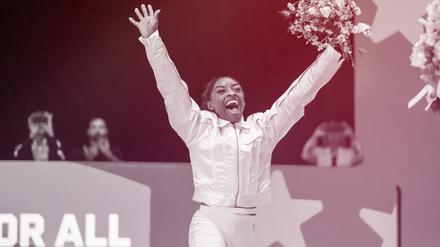 Simone Biles nach ihrer Qualifikation für die Olympischen Spiele 2024.