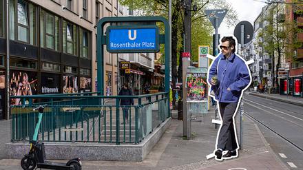 Der britische Musiker Harry Styles vor dem U-Bahnhof Rosenthaler Platz. (Montage)