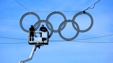 Olympische Ringe am Berliner Olympiastadio.