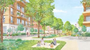 Eine Simulation der Senatsverwaltung für Stadtentwicklung, Bauen und Wohnen zeigt das Stadtquartier Blankenburger Süden, in dem über 12.000 Menschen leben werden.