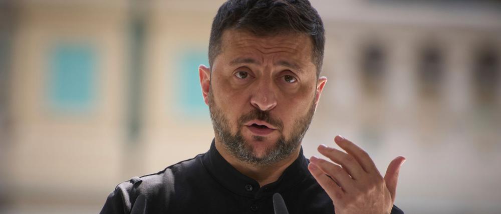 Wolodymyr Selenskyj, Präsident der Ukraine, spricht während einer Pressekonferenz.