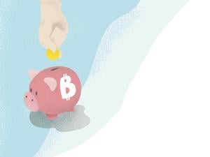 Ein Sparschwein mit Bitcoin-Zeichen.