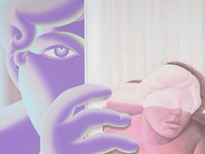 Die Ausstellung läuft bis 25. Oktober. Hier sieht man Jinhee Kims Gemälde „Faces of Today“.