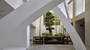 Wo sich die Elemente kreuzen: Raumskulptur des japanischen Architekten Junya Ishigami mit einer Pflanzeninstallation des Brasilianers Luiz Zerbini im Hintergrund.