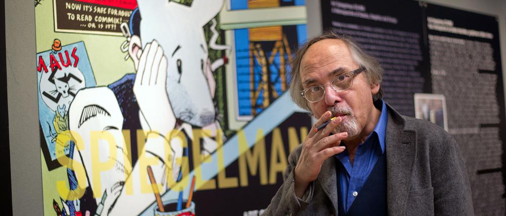 Art Spiegelman vor seinem gezeichneten Alter Ego auf einem Bild von 2012.