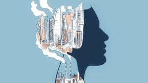 Eine Fabrik sondert vor einem Kopf Feinstaub ab (Illustration).