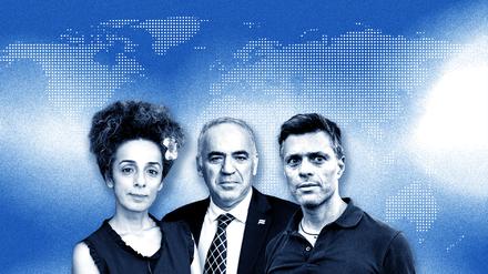 Die Exiloppositionellen Masih Alinejad, Garry Kasparow und Leopoldo López.