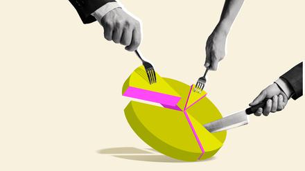 Jeder will ein Stück von der Torte (Illustration).