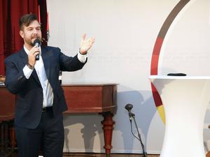 Ist nun unter Protest zurückgetreten: Ex-Ortsvorsitzender Marc-Eric Lehmann beim Neujahrsempfang der CDU Frohnau im Jahr 2023.