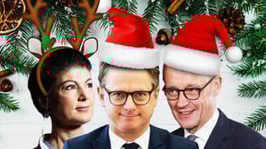 Politiker zu Weihnachten: Wagenknecht, Linnemann und März (Montage).