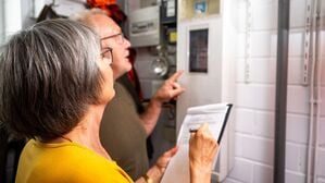 Ein Paar notiert den Stand am Stromzähler.