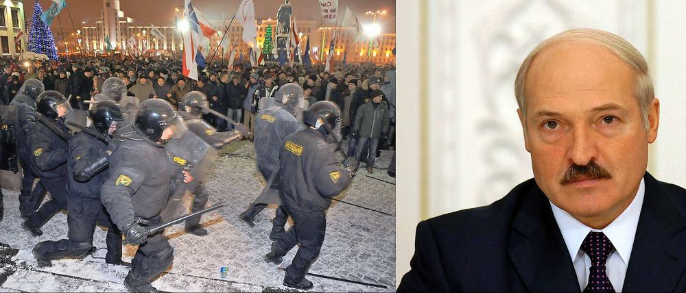Die weißrussische Miliz bei der Protestkundgebung nach der Präsidentenwahl 2010.
