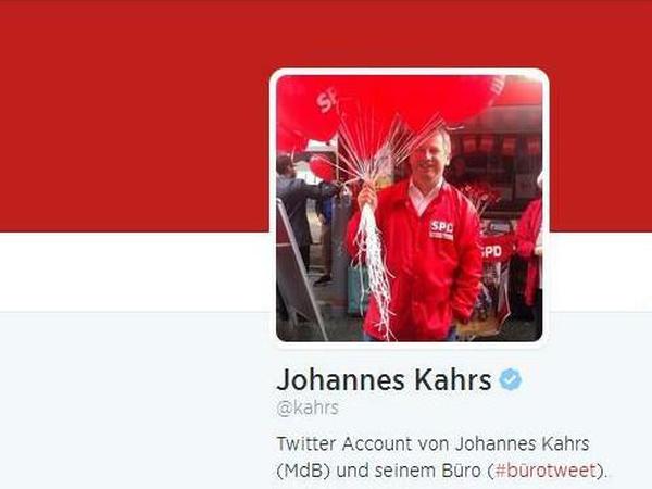 Twitter-Account vom SPD-Abgeordneten Johannes Kahrs und von seinem Bundestagsbüro.