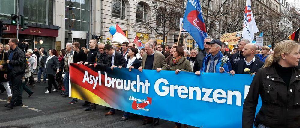 Die Spitze des AfD-Zuges mit den Parteifunktionären Frauke Petry und Alexander Gauland.