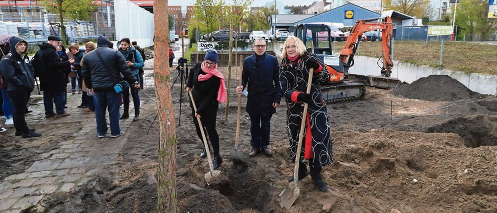 24 Kiefern gegen das Vergessen. Pflanzung von Kiefern für den Gedenkort in Moabit.