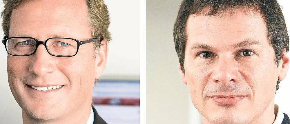 Auf dem Markt. Mathias Müller von Blumencron (links) und Georg Mascolo suchen neue Arbeitsplätze. Foto: dpa