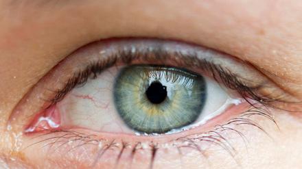 Ein menschliches Auge mit geschlossener Pupille.