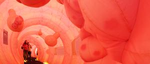 Wucherungen und Polypen in der 30 Meter langen Nachbildung eines menschlichen Darmes. Das begehbare, etwa drei Meter hohe Modell soll für die Darmkrebs-Vorsorge werben. 