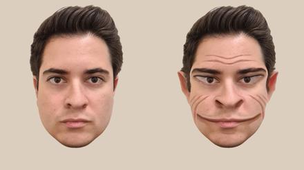 Die unbearbeiteten (links) und nach der Wahrnehmung des Betroffenen veränderten Gesichter (rechts).