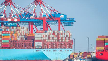 Schiffe liegen am Container-Terminal Bremerhaven. Der deutsche Export hat im vergangenen Jahr gelitten. 