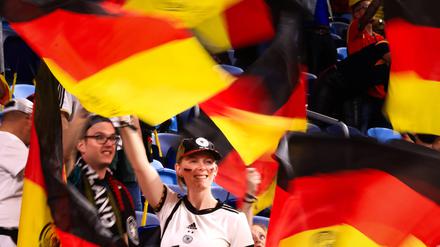 German fans cheer ahead of the FIFA Women s World Cup 2023 soccer match between Germany and Colombia at Sydney Football Stadium in Sydney, Sunday, July 30, 2023.