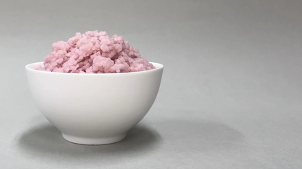 Wissenschaftler Yonsei Universität in Südkorea haben einen mit Muskelfleisch- und Fettzellen vom Rind angereicherten Reis im Labor entwickelt. Der rosafarbene „Fleisch-Reis“ sei eine günstige und nachhaltige Alternative zu Fleisch.