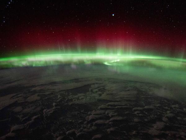 Polarlichter am 17. August 2022 von der International Space Station (ISS) aus betrachtet.