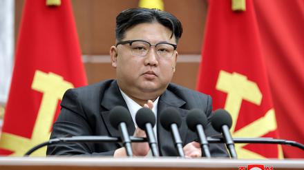 Die von der staatlichen nordkoreanischen Nachrichtenagentur zur Verfügung gestellten Aufnahme zeigt Kim Jong Un, Machthaber in Nordkorea, bei der neunten Plenarsitzung.