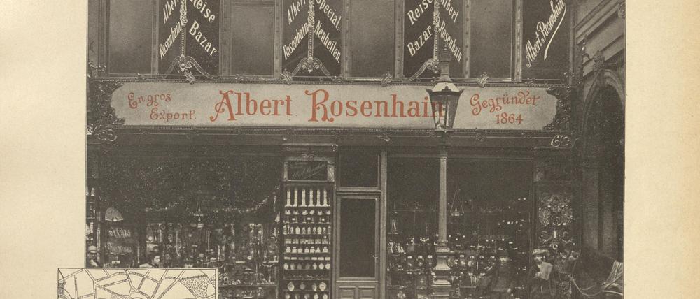 „Reisen Basar Albert Rosenhain“ in der Leipziger Straße 7.