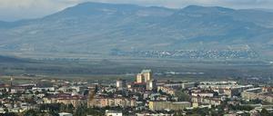 Ein Blick auf Khankendi in Aserbaidschan, das den Armeniern auch als Stepanakert, Karabach, bekannt ist. 