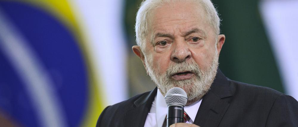 Lula da Silva, Präsident von Brasilien, spricht auf einer Veranstaltung mit Vorsitzenden von Gewerkschaftsverbänden am Regierungssitz Planalto. 