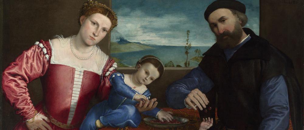 Familienglück: Bildnis des Giovanni della Volta mit Frau und Kindern, 1547 von Lorenzo Lotto gemalt. 