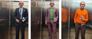 Selfie im Aufzug. 40 Tage lang kam Alexander Schmid in täglich wechselnden Outfits ins Büro.