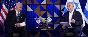 US-Präsident Joe Biden (links) und Israels Premierminister Benjamin Netanjahu bei ihrem Treffen in Tel Aviv am 18. Oktober 2023.