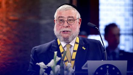 Rabbi Pinchas Goldschmidt, Präsident der Europäischen Rabbiner-Konferenz, bei seiner Auszeichnung mit dem Internationalen Karlspreis zu Aachen 2024.
