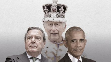 Alte Männer in den Schlagzeilen: Gerhard Schröder, König Charles, Barack Obama.