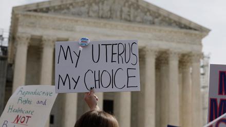 Demonstrators participate in an abortion-rights rally outside the Supreme Court
