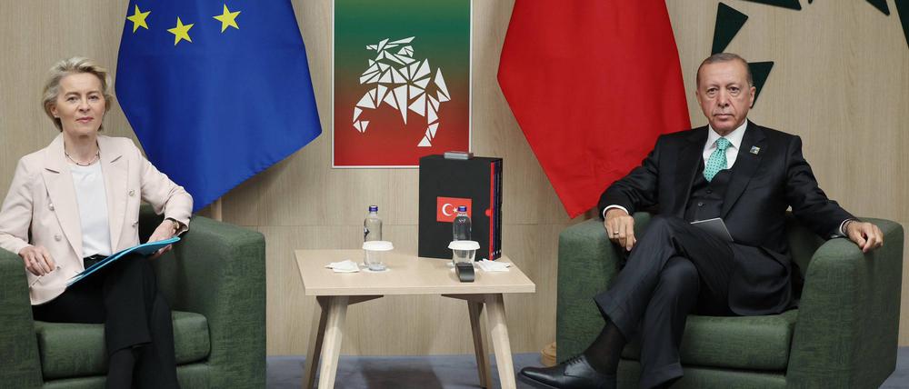 Beim Nato-Gipfel traf der türkische Präsident Recep Tayyip Erdogan auch EU-Kommissionschefin Ursula von der Leyen.