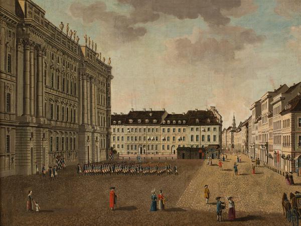 In Öl. Carl Traugott Fechhelms Blick vom Schlossplatz in die Königstraße, 1788.