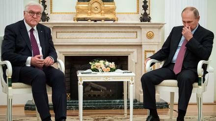Auf Abstand: Bundespräsident Frank-Walter Steinmeier und der russische Präsident Wladimir Putin. 