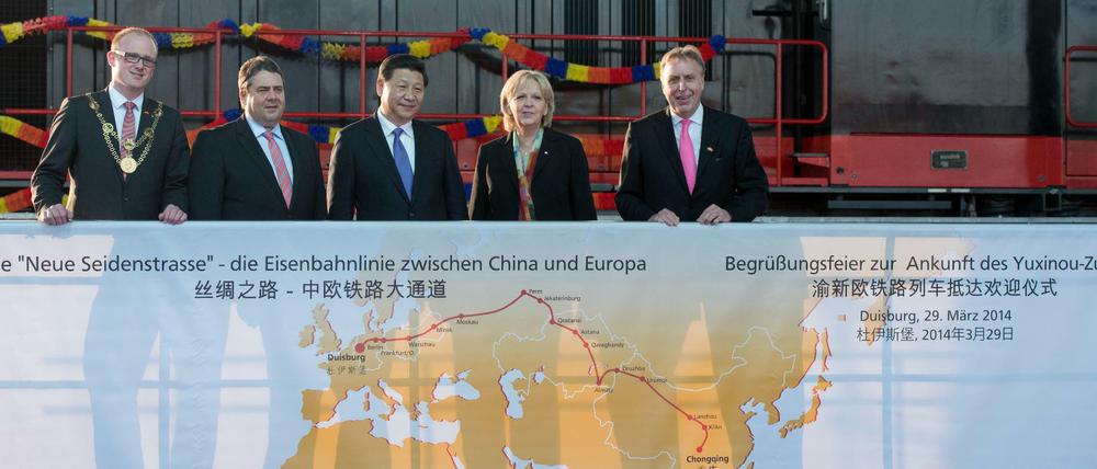 Chinas Staats- und Parteichef Xi Jinping 2014 in Duisburg bei einer Feier zur "Neuen Seidenstraße".