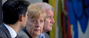 FDP-Chef Philipp Rösler, CDU-Chefin Angela Merkel und CSU-Chef Horst Seehofer kamen in Berlin zu einem Krisentreffen im Bundeskanzleramt zusammen (Archivbild).