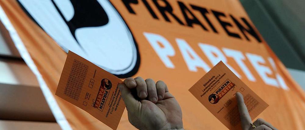 Piraten stimmen bei dem Landesparteitag in Kiel ab.