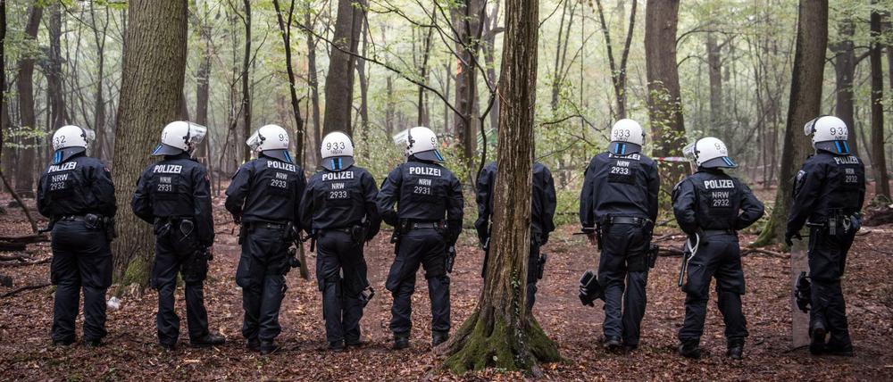 Polizisten bei einem Einsatz im Hambacher Forst.