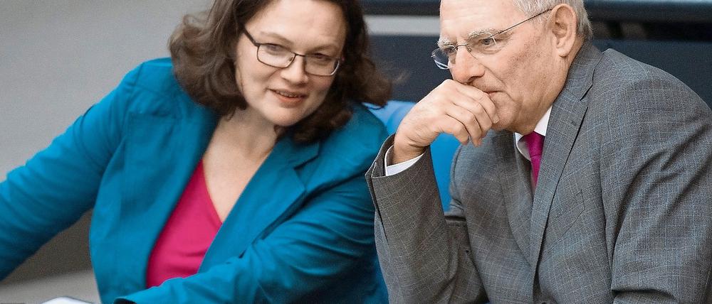 In enger Absprache. Arbeitsministerin Nahles und Finanzminister Schäuble arbeiten an einer Reform der Betriebsrenten.