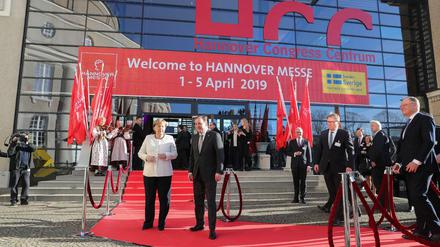 Bundeskanzlerin Angela Merkel und Schwedens Regierungschef Stefan Löfven in Hannover.